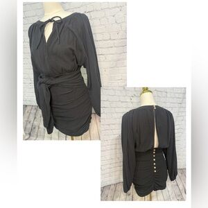 Free People - The Only One Black Mini Dress with Open Back & Button Detail Small